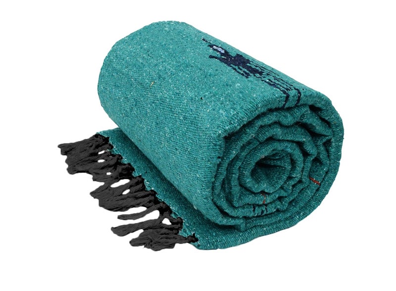 Open Road Goods Yoga Blanket - Thick Mexican Thunderbird Blanket - Handmade and Made for Yoga! (Turquoise) - Image 4